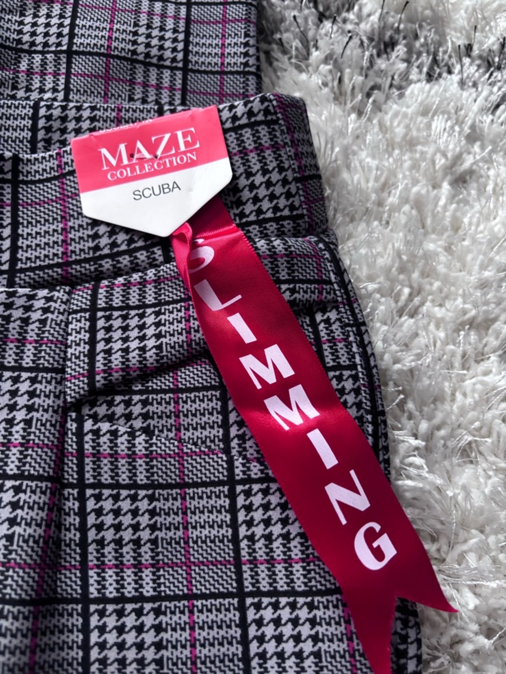 MAZE Gray Plaid Scuba Pants with Pink Windowpane - Picture 5 of 6